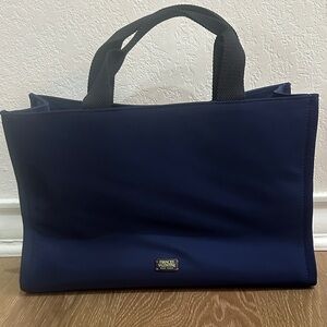 Frances Valentine Navy Tote with Black Handles